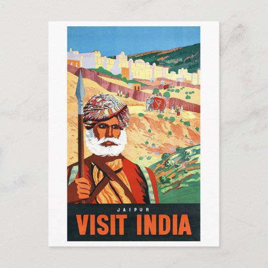 Bezoek India, Jaipur, het man op bewaker. Briefkaart (Voorkant)
