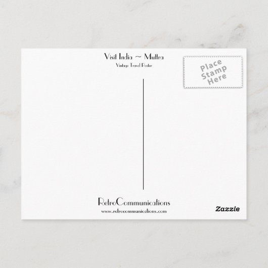 Bezoek India ~ Muttra Briefkaart (Achterkant)