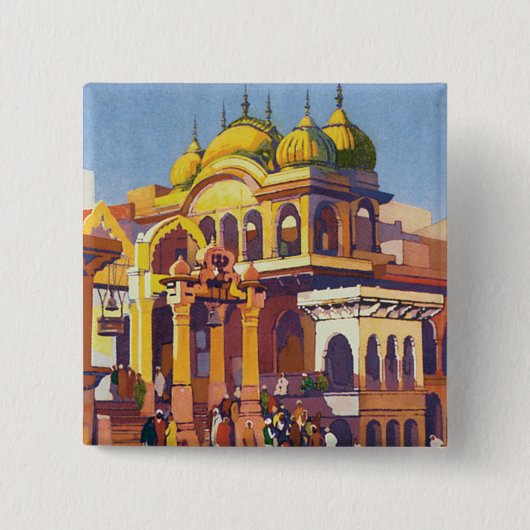 Bezoek India Muttra Vierkante Button 5,1 Cm (Voorkant)