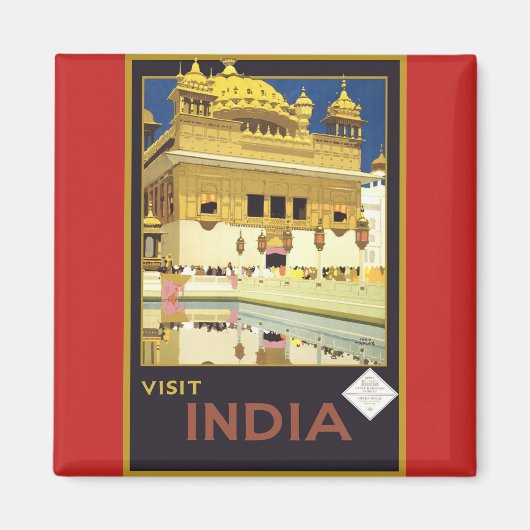 Bezoek India Vintage Poster Magneet (Voorkant)