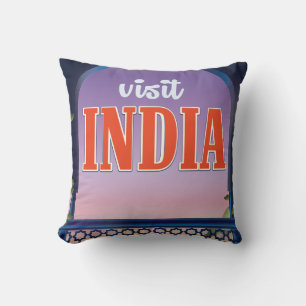 Bezoek India Vintage reisprint. Kussen