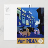 Bezoek India Vintage Travel Art Briefkaart (Voorkant / Achterkant)