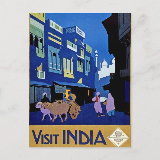 Bezoek India Vintage Travel Art Briefkaart (Voorkant)