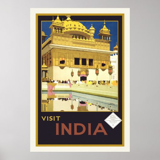 "Bezoek India" Vintage Travel Poster (Voorkant)