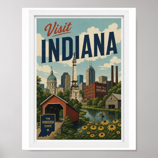 Bezoek Indiana Reizen Vintage Poster (Voorkant)