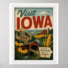 Bezoek Iowa Reis Vintage Poster