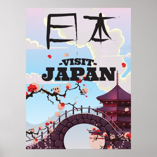 Bezoek Japan retro reisposter. Poster (Voorkant)