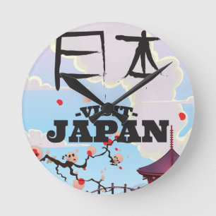 Bezoek Japan retro reisposter. Ronde Klok
