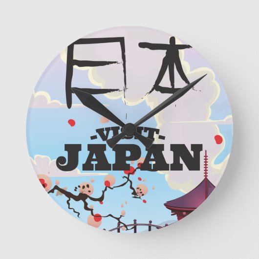 Bezoek Japan retro reisposter. Ronde Klok (Voorkant)