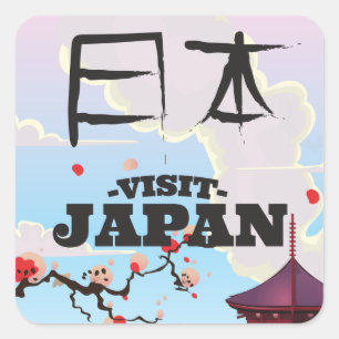 Bezoek Japan retro reisposter. Vierkante Sticker