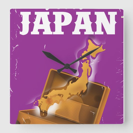 Bezoek Japan vintage reisposter Vierkante Klok (Voorkant)