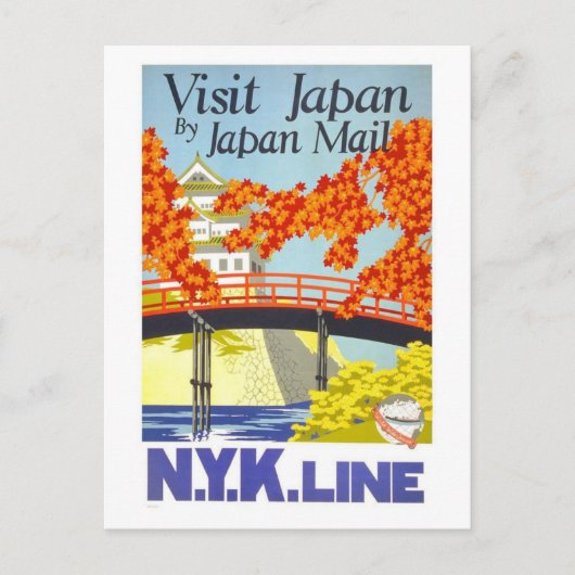 Bezoek Japan Vintage Travel Art Briefkaart (Voorkant)