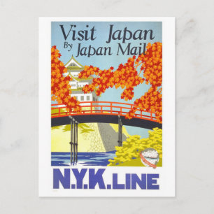 "Bezoek Japan" Vintage Travel Poster Briefkaart