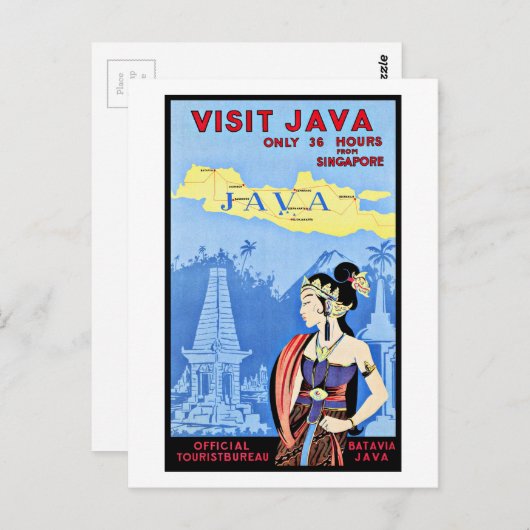 Bezoek Java Indonesia uit Singapore  Briefkaart (Voorkant / Achterkant)