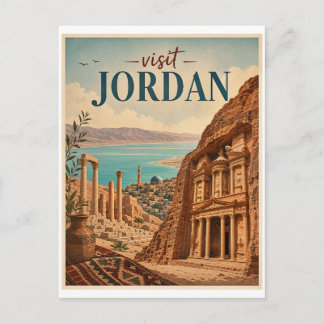 Bezoek Jordan Travel Vintage Briefkaart