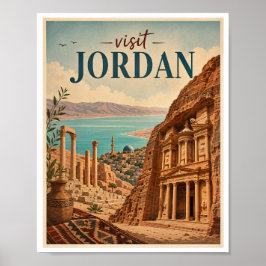 Bezoek Jordan Travel Vintage Poster