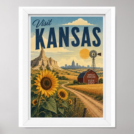 Bezoek Kansas Reizen Vintage Poster (Voorkant)