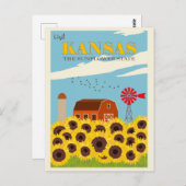  Bezoek Kansas Sunflower State Travel Briefkaart (Voorkant / Achterkant)