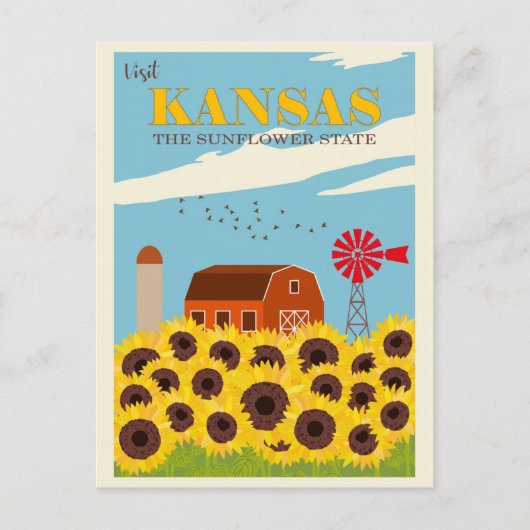  Bezoek Kansas Sunflower State Travel Briefkaart (Voorkant)