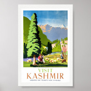 Bezoek Kashmir India Vintage Reisposter Poster