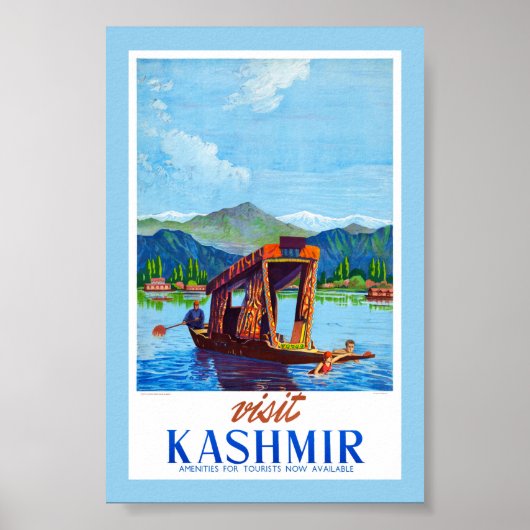 Bezoek Kashmir Vintage Poster Gerestaureerd (Voorkant)