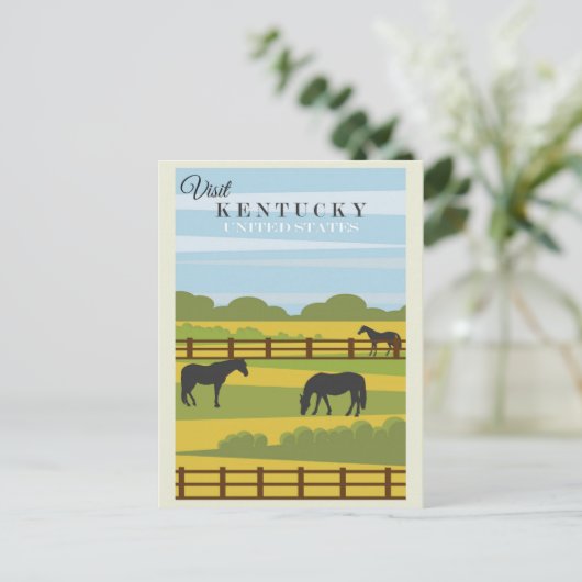  bezoek Kentucky Horses Travel Poster Briefkaart (Staand voorkant)