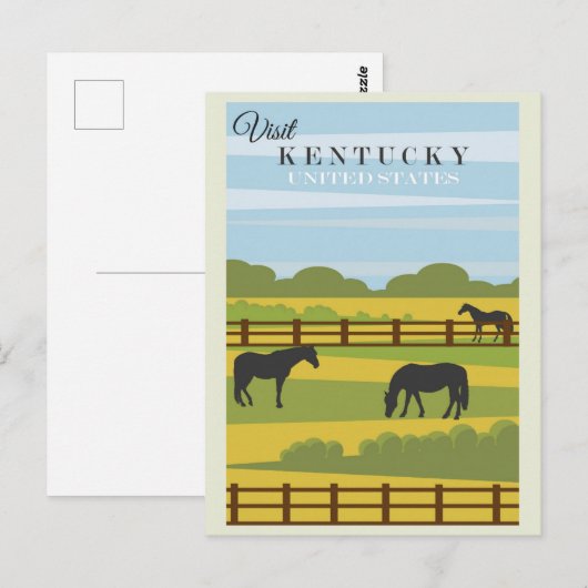  bezoek Kentucky Horses Travel Poster Briefkaart (Voorkant / Achterkant)