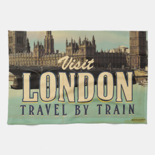 Bezoek Londen vintage poster Theedoek