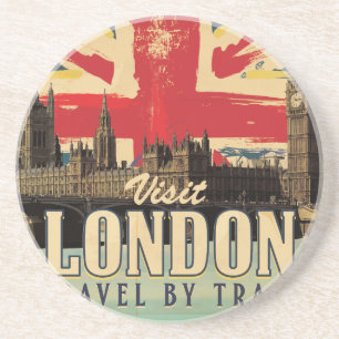 Bezoek Londen vintage poster Zandsteen Onderzetter