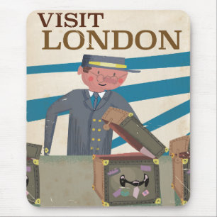 Bezoek Londen vintage reisposter kunst Muismat