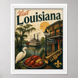 Bezoek Louisiana Reis Vintage Poster