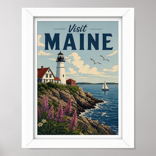 Bezoek Maine Reis Vintage Poster (Voorkant)