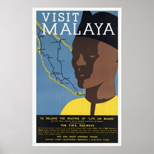 Bezoek Malaya Maleisië Railways Poster (Voorkant)
