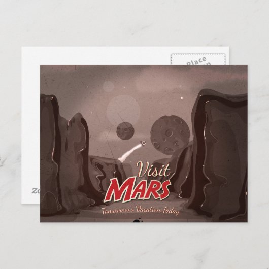 Bezoek Mars Vintage Poster Briefkaart (Voorkant / Achterkant)