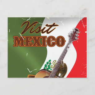 Bezoek Mexico vintage reisposter Briefkaart
