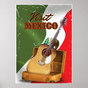 Bezoek Mexico vintage reisposter Poster