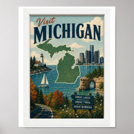 Bezoek Michigan Reis Vintage Poster