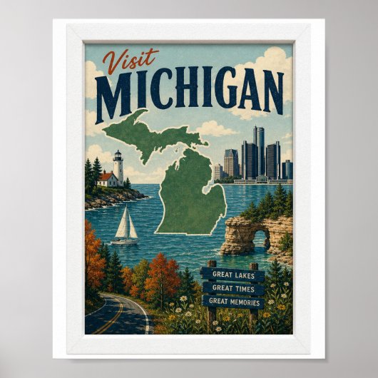 Bezoek Michigan Reis Vintage Poster (Voorkant)