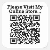 Bezoek mijn online winkel QR Code Design Large Vierkante Sticker (Voorkant)
