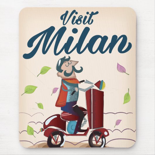 Bezoek Milaan cartoon vintage reisposter Muismat (Voorkant)