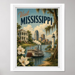 Bezoek Mississippi Reizen Vintage Poster