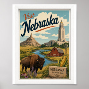 Bezoek Nebraska Reis Vintage Poster