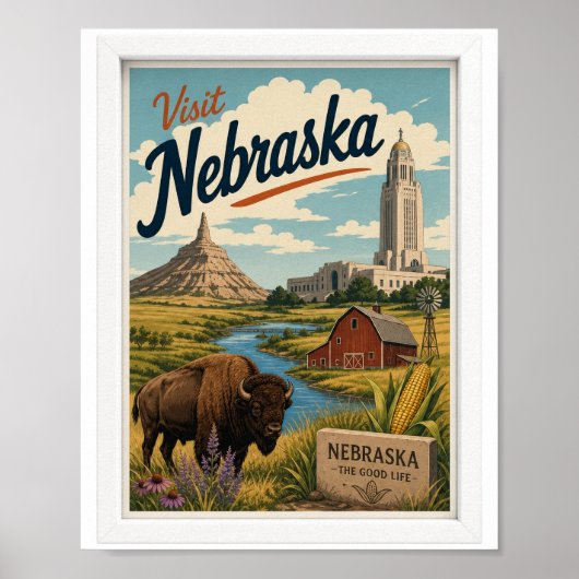 Bezoek Nebraska Reis Vintage Poster (Voorkant)