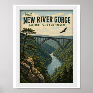 Bezoek New River Gorge National Park Reis Vintage Poster
