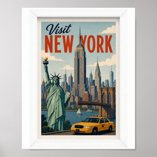 Bezoek New York Reis Vintage Poster (Voorkant)