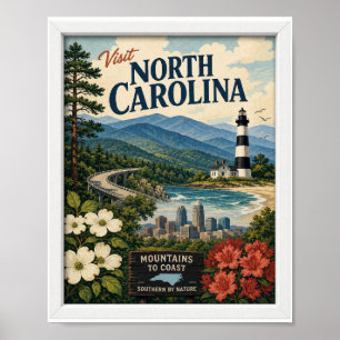 Bezoek North Carolina Reis Vintage Poster