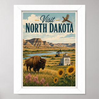 Bezoek North Dakota Reizen Vintage Poster