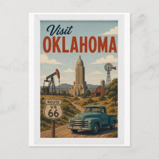 Bezoek Oklahoma Travel Vintage Briefkaart