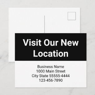 Bezoek onze nieuwe locatie Zwarte bedrijfswijzigin Briefkaart