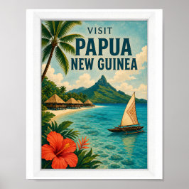 Bezoek Papoea-Nieuw-Guinea Reis Vintage Poster